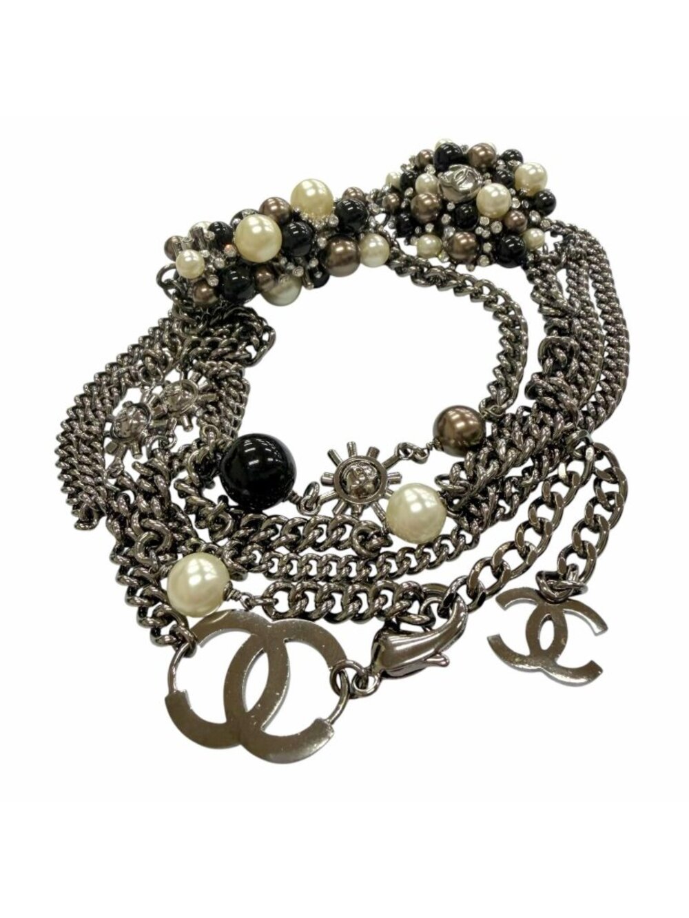 Chanel Vintage 04A Rhinestone CC Logo Chain Belt Gunmetallic Black Silver